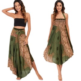 Daysskk Summer Skirt Women's Long Beach Dress Women's Bohemian Maxi Skirt Women's Summer Floral Pattern One Size, Pattern 4-Green
