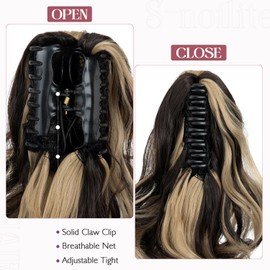 S-noilite 12" Claw Short Ponytail Hair Extension Clip In Ponytail Hair Piece With Jaw/Claw One Piece Curly Wavy Clip On Ponytail Hairpiece Synthetic For Women Girls(12 Inch,Dark Blonde & Ash Blonde)