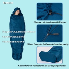 Browint Thermolite Sleeping Bag Liner with 2 Zips, Mummy with Hood & Rectangle for Camping; Sleeping Bag for Adults for Hotel, Pillow Pockek; Stretch Thermal Liner for Cold Weather