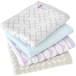 Bloom Imabari Towel Certified Face Towels, Set of 4, SION (Sion) Reversible Design, Soft, Absorbent, Quick-Drying, Room-Dry, 100% Cotton, Made in Japan (All Patterns Set)