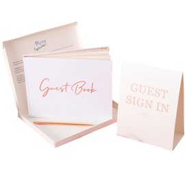 Wedding Guest Book Set, Wedding Reception Special Events. Romantic Wedding Guest Signature Book with Pen and Hard Cover Cherished Modern Script Wedding Book Blank Pages. (White)