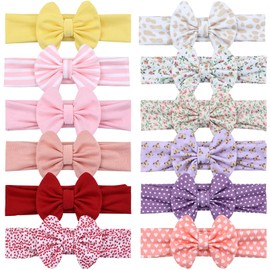 Cinaci 12 Pieces Super Soft Baby Girl Headbands with Bow Hair Bows Bands Headwraps Accessories for Baby Boys Newborns Infants Kids