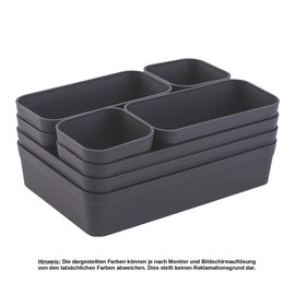 1 x Schubladen-Organizer Set, 8-teilig, Farbe: Anthrazit, universell verstellbar, Aufbewahrungs-Box, Einteiler, Trenn-System, Utensilien, Stauraum, Wohn-Badezimmer, Kunststoff, BPA-frei