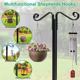 TomCare Garden Hose Holder with Shepherds Hooks Heavy Duty Water Hose Holder Holds 160 FT Hose Freestanding Hose Reel with 2 Tool Hooks Stable Hose Hanger Storage Stand for Outside Yard, Black
