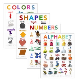 Gerard Aflague Collection Educational Preschool Kindergarten Posters Set – Includes Numbers Alphabet Colors and Shapes for Nursery Homeschool Classroom - 18 x 24 Inch Large Size (4 Pieces)