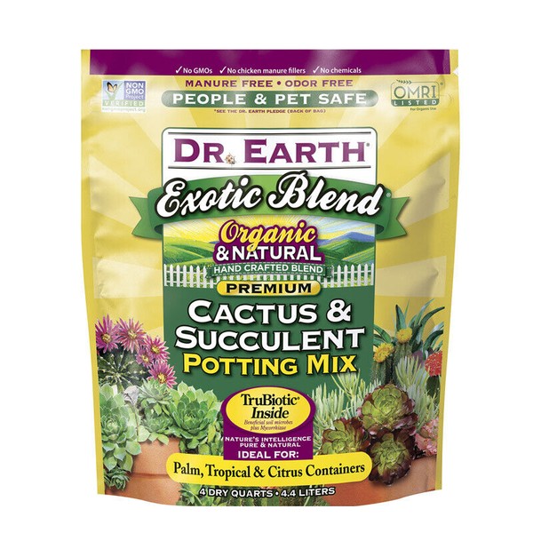 Dr. Earth Exotic Blend Organic Cactus & Succulent Potting Mix 4 Quart, Dry