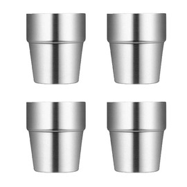 Lansls Pack of 4 Premium Stainless Steel Cups, 175 ml, Shatterproof Metal Cups, Stackable Metal Cups without Handle, Insulated Double Stainless Steel Cup for Travel, Outdoor, Camping (Silver)