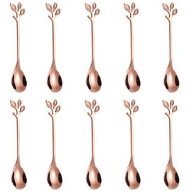 AnSaw Elegant Rose Gold Leaf Coffee Spoons - 10-Piece, 4.7" Mini Stainless Steel Espresso & Dessert Tea Spoons, Perfect for Demitasse & Small Servings