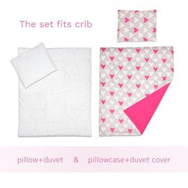 Baby Comfort 4 Piece Duvet Pillow Duvet Cover Pillowcase 80x70 cm Bedding Set 12M+ (Pink Hearts)