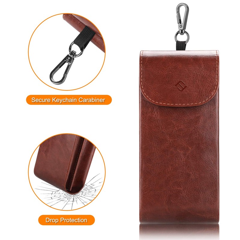 Fintie Double Eyeglass Case with Carabiner Hook, Portable Vegan Leather