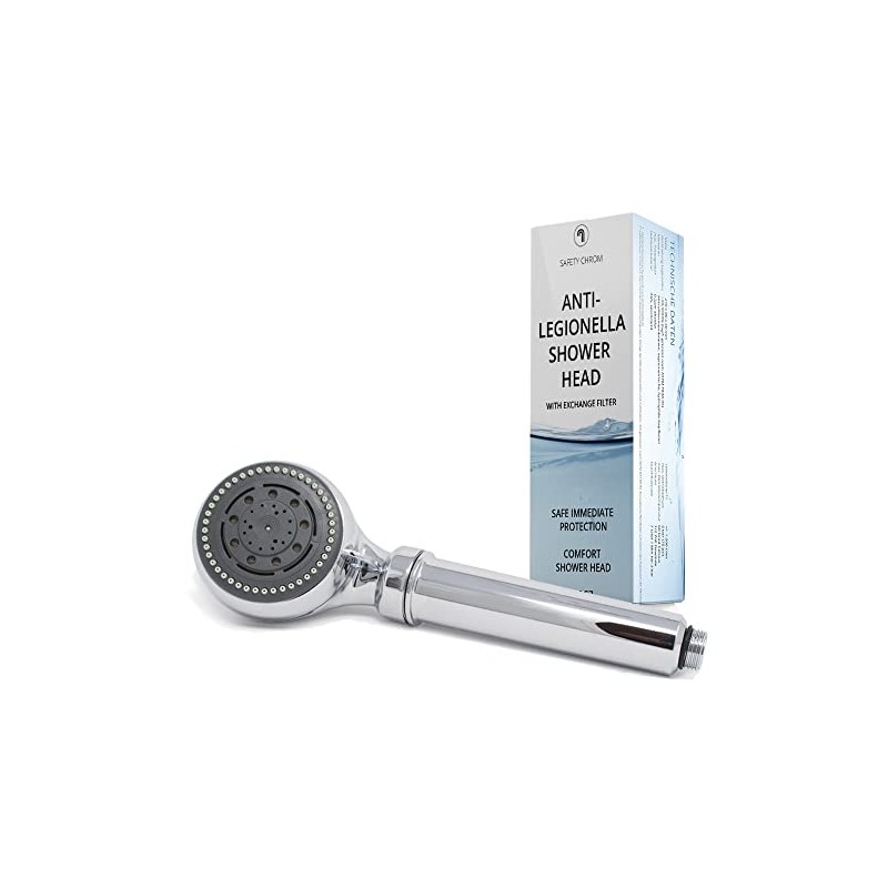 sanquell Anti Legionella Shower Head, 5 Settings, Chrome, 1/2 inch