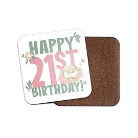 Square Single Coaster - 21st 21 Twenty-One Happy Birthday Friend Daughter Girls Gift #77786