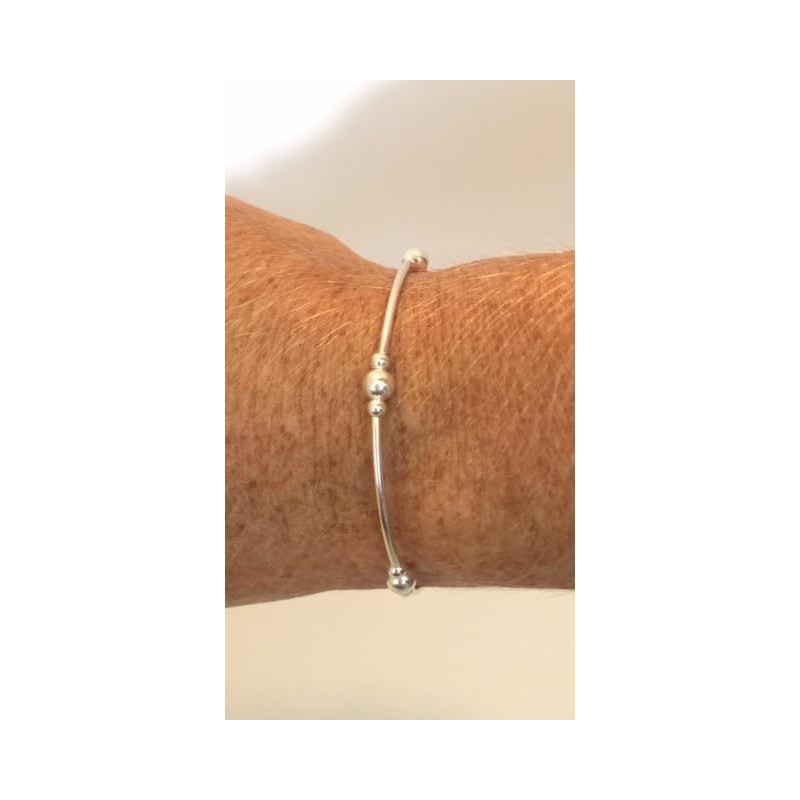 Sterling Silver 925 Beaded Stretch Noodle Design Bracelet