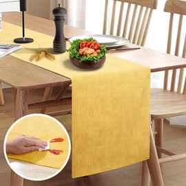 Rinpon PU Farmhouse Table Runner, Waterproof and Thickened Rustic Table Runner, Durable and Pastel Table Runner for Living Room, Dining Room, Kitchen, Bedroom, Dresser (Mustard Yellow)