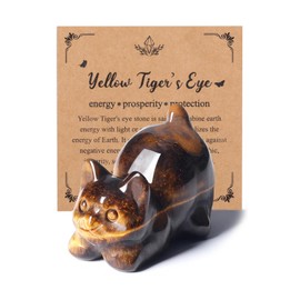 JSDDE Tiger Eye Crystal Cat Figurine for Cat Lovers Cute Gemstone Cat Ornaments for Home Office Cat Statue Gifts