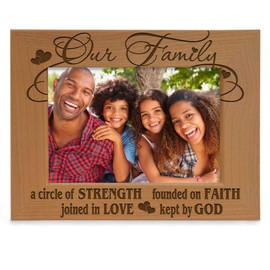 Our Family - A circle of Strength, founded on Faith, joined in Love, kept by God Engraved Natural Wood Picture Frame, Family Gifts, Housewarming, Religious & Spiritual, Wedding gifts (5x7-Horizontal)