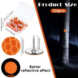 Fullhawl 50 Reflective Tacks Trail Marking Tacks Glow Reflective Mark Trail Markers Thumb Nails for Hunting Hiking Camping Tree Stand (Orange)