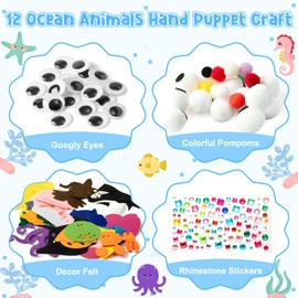 WATINC 12Pcs Hand Puppet Making Kit, Art Craft Felt Sock Puppet Toys, Creative DIY Make Your Own Pompoms Wiggle Googly Eyes Storytelling Role Play Party Supplies Gift for Girls Boys (Ocean Animals)