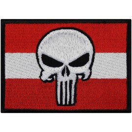Austria Flag Sew-On Skull Patch Biker Skull Iron-On Transfers - Gift DIY Applique for Leather Jackets / Coats / Jeans / Bags 90 x 65 mm