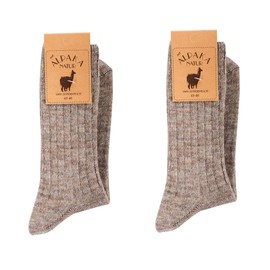 Natural Alpaca Wool & Lambs Wool Socks for Men & Women, Premium Quality, Breathable, Thin Blend, Anti Bacterial & Odor Free, Thermal & Warm, Ideal for Winter, Grey, Charcoal, Beige, 2pack (Beige, 3-5)
