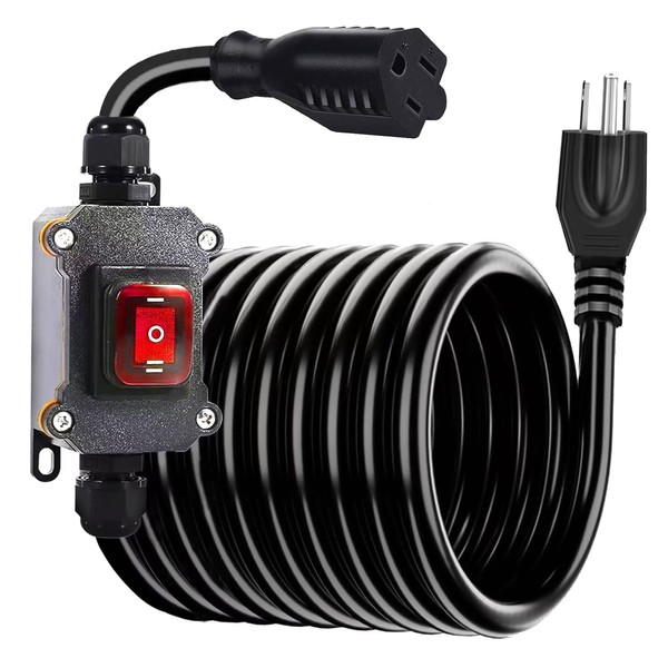 4.9ft Extension Cord with Waterproof Switch,14AWG 3 Pin Outdoor Heavy