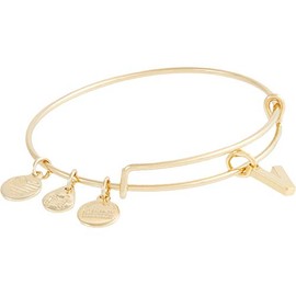 Alex and Ani Expandable Bangle for Women, Initial V Letter Charm, Shiny Gold Finish, 2 to 3.5 in