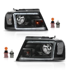 G-PLUS LED Headlights Fit for Ford F150 2004-2008, Fit Lincoln Mark LT 2006-2008, NOT Fit 2004 F150 Heritage,NOT Fit Flareside Beds,Clear Lens Black Housing Clear Reflector Bumper Headlamps