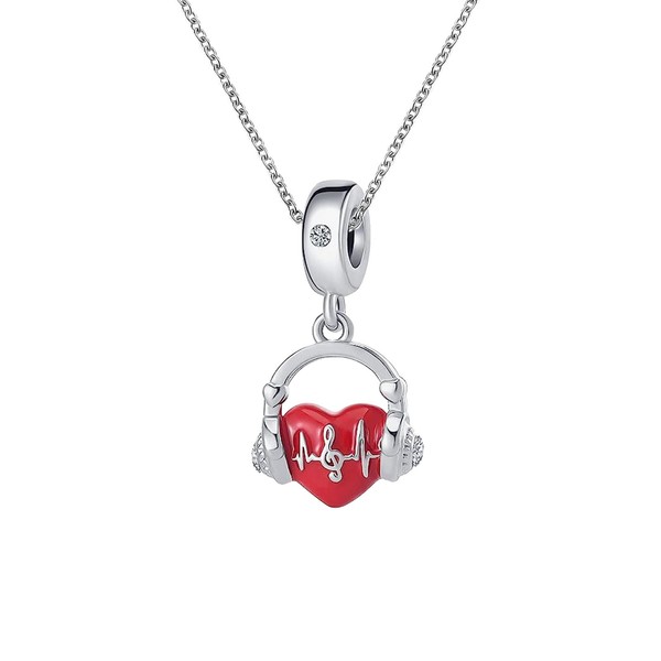 ZakiaHo Red Heart Love Music Notes Headset Pendant Necklace Women