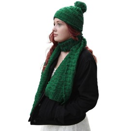 Roll Up Women Girls Cute Fashion Winter Cozy Warm Knitted Beanie Skullies Hat Ski Cap & Scarf Scarves Set (Green)