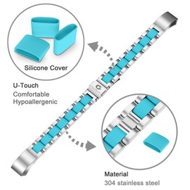 Greeninsync Compatible with Fit Bit Alta HR Metal Band, Special Pattern Replacement for Fit Bit Alta Stainless Steel Bands Adjustable Accessory Wristband Small/Large for Alta Fitness Tracker -Teal