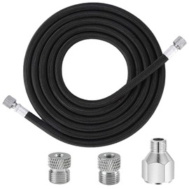 Badger, Paasche, Iwata, manguera de aire trenzada de nailon compatible con aerógrafo Master, 1.8 m, 1/8 "BSP - Kit adaptador de 1/8" y 1/4" con conexión de manguera macho y hembra
