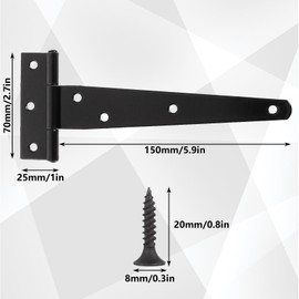 ASelected 6 Pcs T Hinges,6 Inch T-Strap Door Hinges,Heavy Duty T Hinges With Mounting Screw, Metal T Hinges With Rustproof Powder Coating For Doors,Cabinets, Sheds, Windows, Fence, Barn Gates Supplies