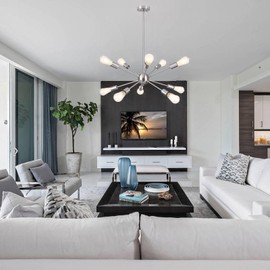 Mid Century Modern Sputnik Chandeliers,10 Lights Sputnik Ceiling Light Fixture Modern Brushed Nickel Chandeliers for Dining Room Silver Chandelier Light Fixture for Kitchen Living Room Bedroom