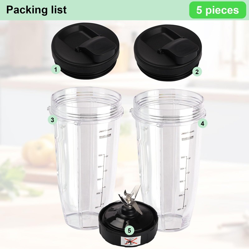 Blender Replacement Parts, 2pcs 24oz Cups with to-Go Lids and