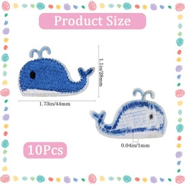 CABODYALS 10Pcs Bule Whale Shape Sea Embroidered Patch Cartoon Ocean Animal Sew on Patches Cute Fish Iron on Repair Appliques Emblem Bulk for Sewing Making Crafts Clothes Bag Jacket Jeans Dress Supply