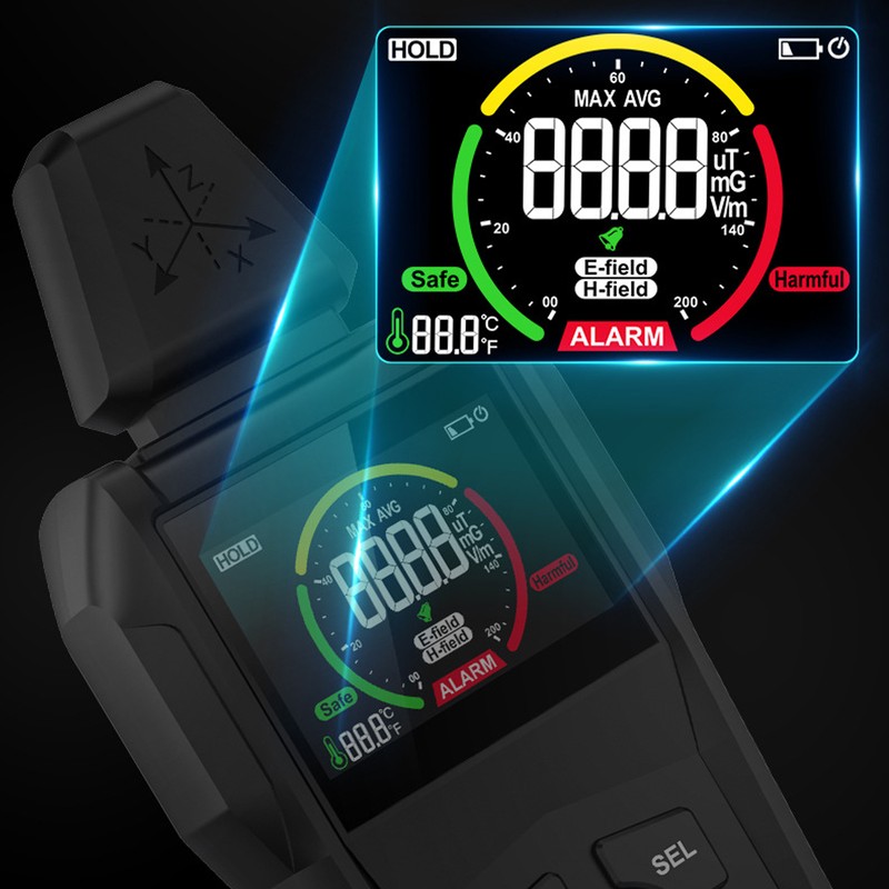 EMF Meter High Accuracy Sound Light Alarm LCD Backlit Display