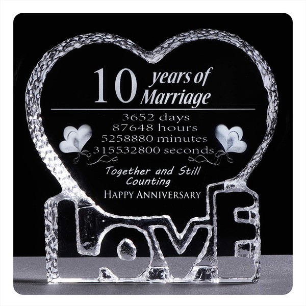 YWHL 10 Year Crystal 10th Wedding Anniversary Paperweight Keepsake Gift for Her Wife Girlfriend Him Husband