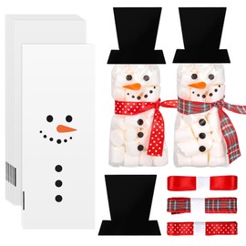 Whaline 100 Packs Christmas Cellophane Treat Bags Snowman Clear Candy Goodie Bags Winter Xmas DIY Art Crafts Kit for Popcorn Sweet Party Favor Supplies