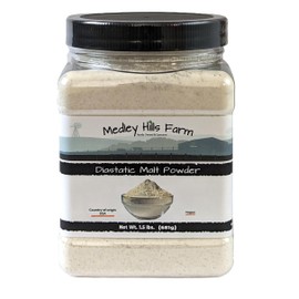 Diastatic Malt Powder by Medley hills farm 1.5 Lbs. in Reusable Container - Great Diastatic malt powder for baking Bread, Pizza Crust, Pretzels, Desserts and Milkshakes. Made in the USA - Vegan