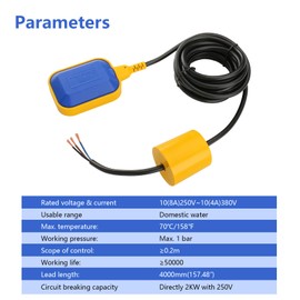 Baomain 4M 13ft Cable Float Switch, Water Level Controller, for Tank Pump, Water Tank or Sewage System On Auto Pilot, with Counterweight