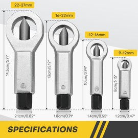 Acymner 4PCS Professional Nut Splitter Set | Heavy Duty Nut Splitter Breaker Cracker, Remove Broken Damaged and Corroded Nuts with Ease 9-12mm, 12-16mm, 16-22mm, 22-27mm