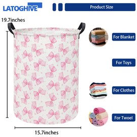 LATOGHIVE Baby Laundry Hamper kids laundry Basket Waterproof Storage Bin for Bedroom Toy Clothes Organizer Basket Woodland Animals Room Décor(Pink Bowknot)