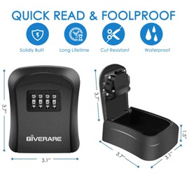 GIVERARE Key Lock Box Combination, 4-Digit Lockbox Wall Mount, Waterproof Outdoor Key Hider, Resettable Code Safe Security Password Boxes with Mounting Kit for Home, Office, Garage-Black