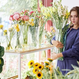 3 Large Acrylic Clear Cylinder Vase Set, 16" 12'' 8'' Tall Floor Large Flower Vase, Unbreakable Plastic Hurricane Vases, Different Size for Living Room, Desk, Wedding Centerpieces Flower Bouquet Décor