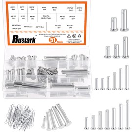 Rustark 51Pcs 18 Sizes M5 M6 M8 M10 M12 Flat Head Single Hole Clevis Pins Assortment Kit Flat Head Fastener Pins T Shape Round Pin Link Hinge Pin Single Hole Clevis Pin for Auto