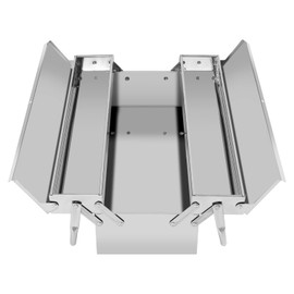 Folding Cantilever Tool Box Portable 2-Tier Tool Organizer Stainless Steel Metal Tool Storage Box Chest with Handle for Home Factory Warehouse Repair Shop, Silver