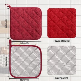 5 Pack Terry Cloth Pot Holders for Kitchen Heat Resistant, 7 x 7 Inch Insulated Oven Square Hot Pads, Potholders Sets for Kitchen Cooking and Baking (Red)