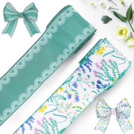 Spring Floral Wired Edge Ribbon for Wreath Bows – Vintage Botanical Pattern Burlap Ribbon – Gift Wrapping DIY Craft Ribbon for Spring Decor and Party Supplie