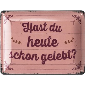 LANOLU Retro Tin Sign 'Hast du heute schon lebt', Vintage Metal Signs with Sayings, Shabby Chic Decorative Kitchen and Garden, Funny Metal Signs 15 x 20 cm