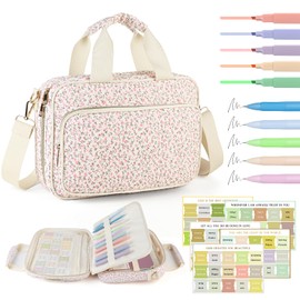 Bible Cover Case for Women, Large Quilted Bible Bag with Bible Study Supplies 5*Sticker & 5*Highlighter & 5*Pen, Stylish Church Bag Journaling Kit, Mothers Day Christian Gifts (Pink Floral)